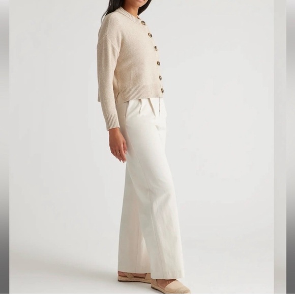 Quince 100% Organic Cotton Button Front Cardigan in speckled beige size medium - Picture 3 of 10